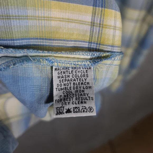 Tommy Bahama Blue and Yellow Plaid Casual Button Down Shirt - Picture 8 of 9